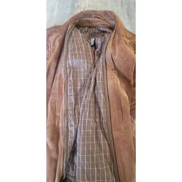 J.Crew Men's Large Brown 100%‎ Leather Suede Coat Zipper Lining Jacket EUC - Picture 12 of 16